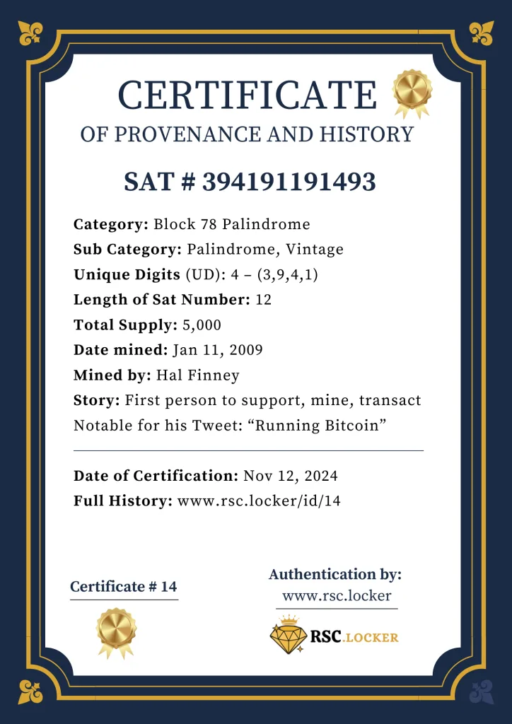 Certificate ID 14 Sat # 394191191493