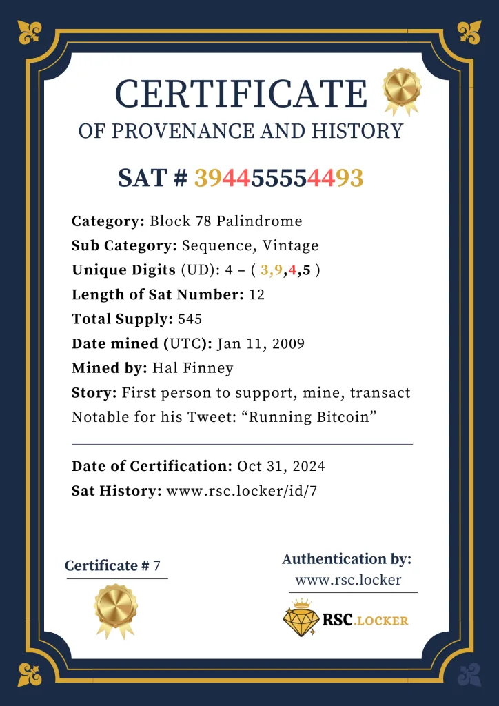 certificate of authenticity sat 394455554493