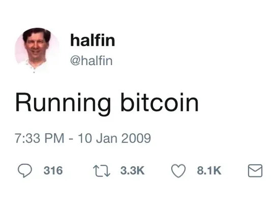 Hal Finney "Running Bitcoin" Tweet